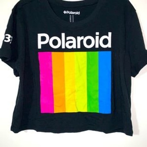 Polaroid Black Cropped Gaphic Tee Crop Top Short Sleeve Women's Size Small - Picture 5 of 6